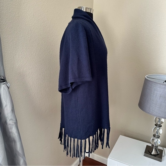 Angie Open Front Wool Blend Fringe Navy Blue Cardigan - Picture 4 of 11